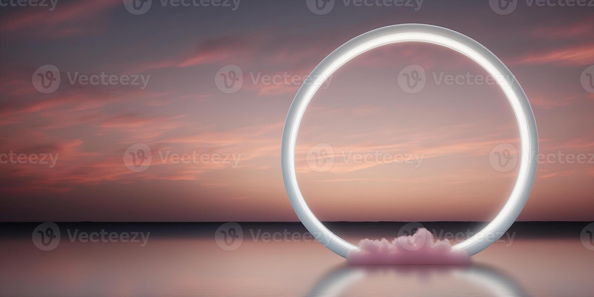 circle white frame with pink illuminated cloud. photo