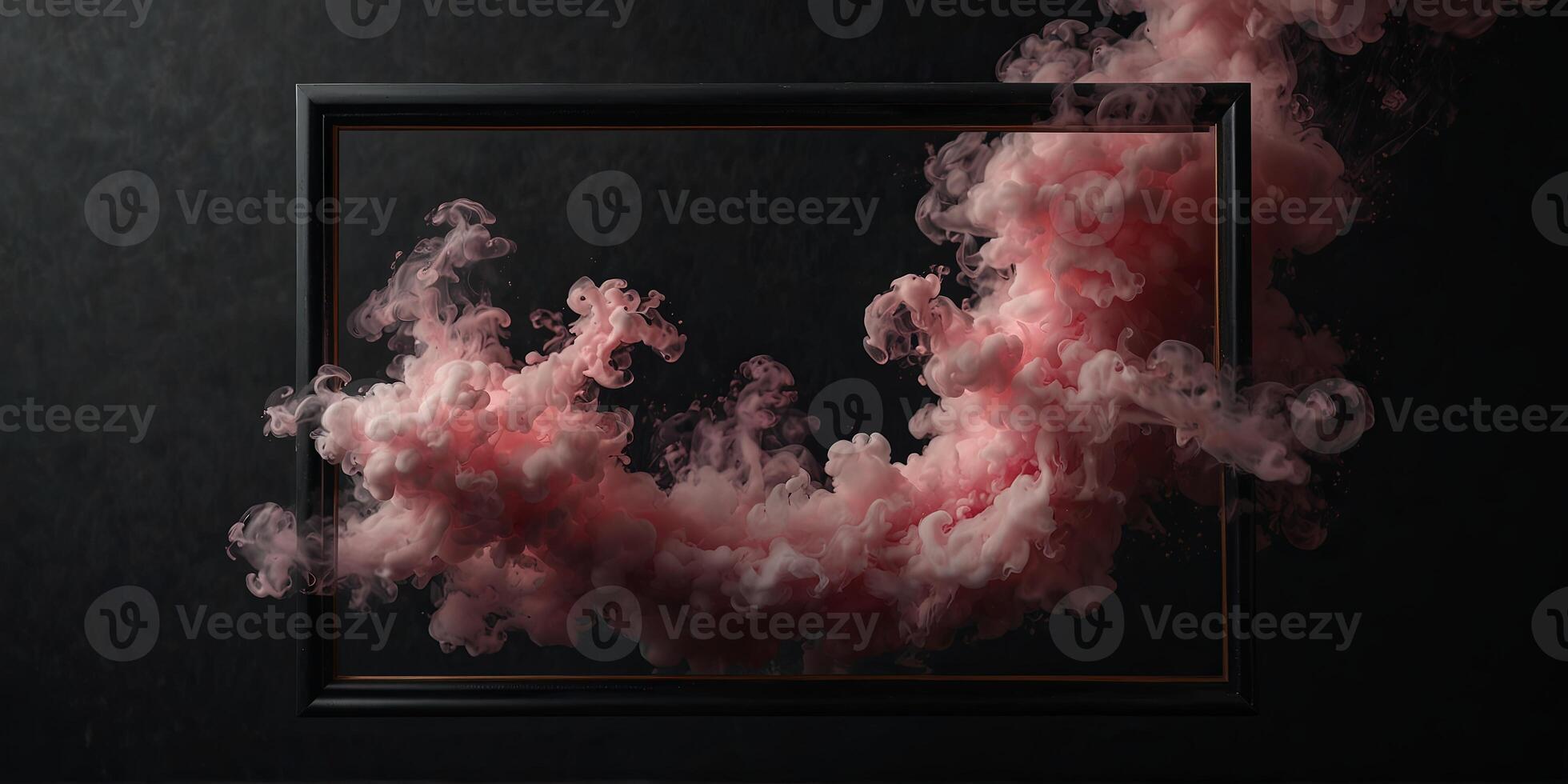 A square frame with pink smoke on a black background. photo