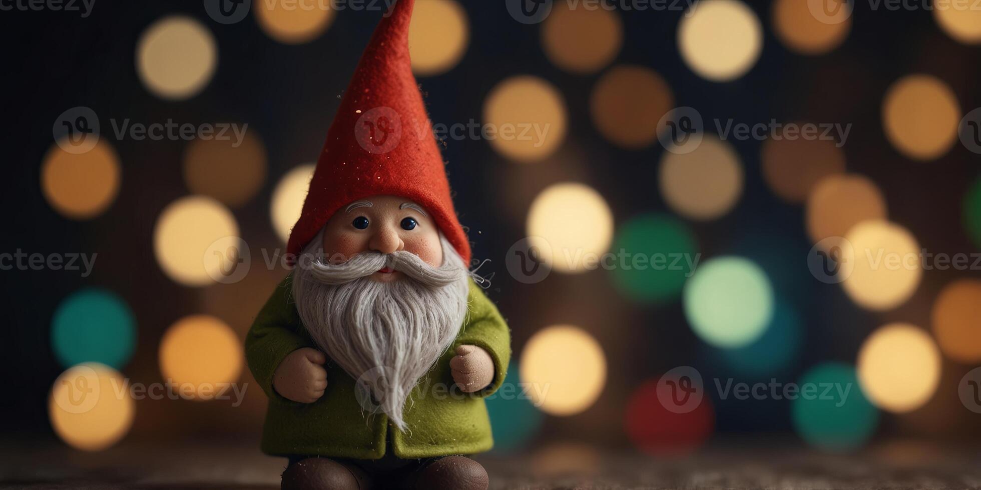 Felt gnome with bokeh lights in the background. photo