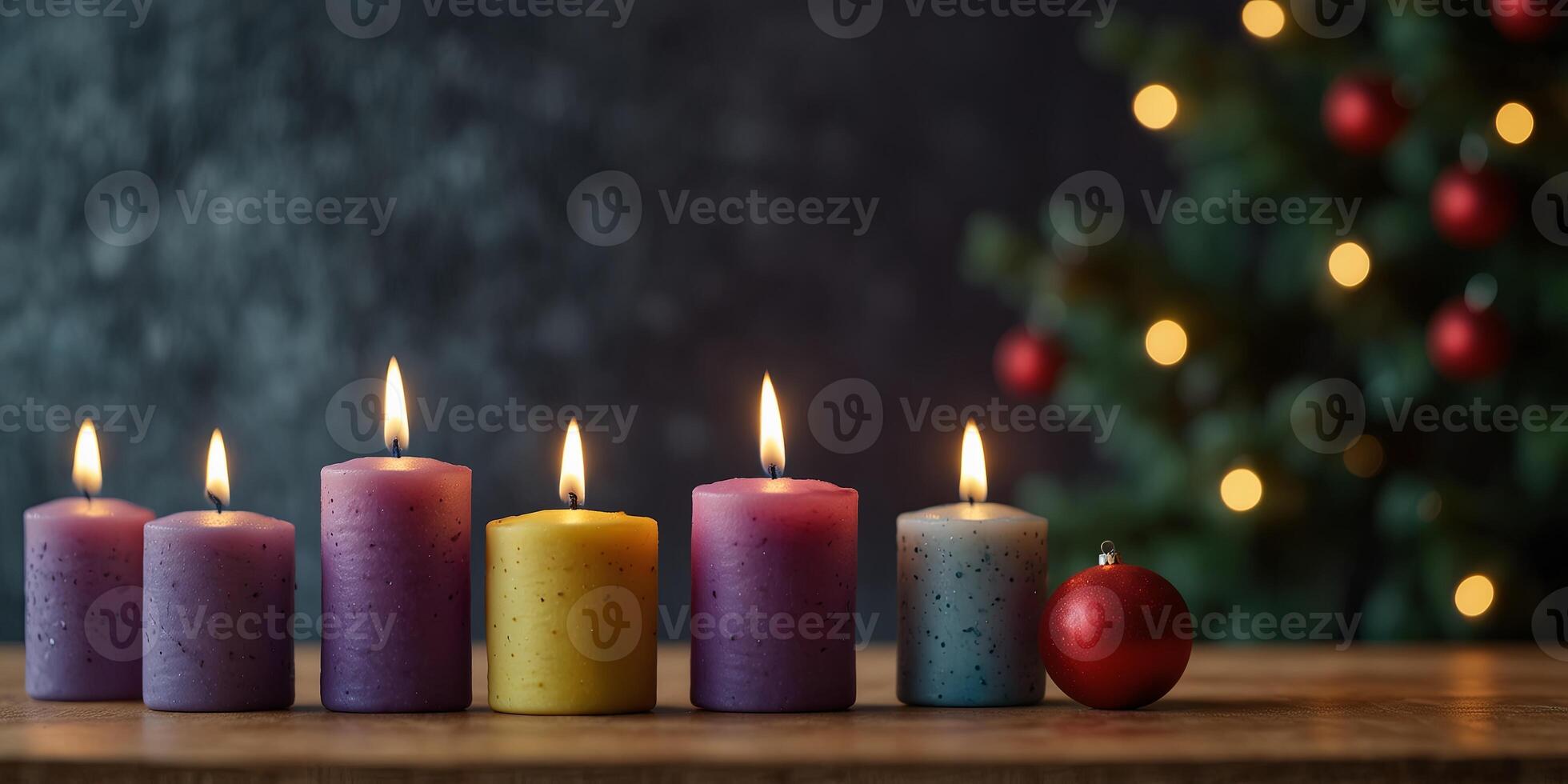 Fourth Sunday of Advent with candle Christmas decorations in a panoramic view with copyspace. photo