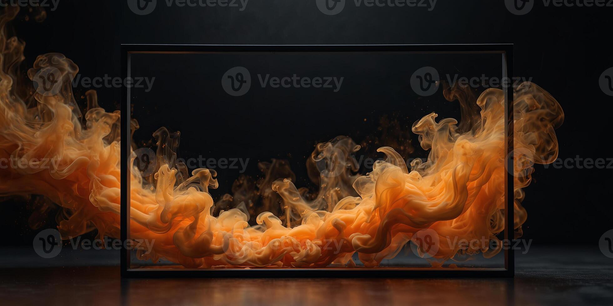 A square frame with orange smoke on a black background. photo