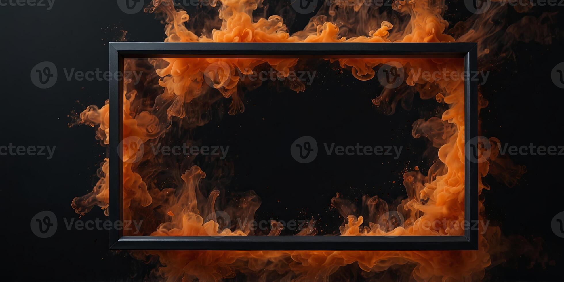 A square frame with orange smoke on a black background. photo