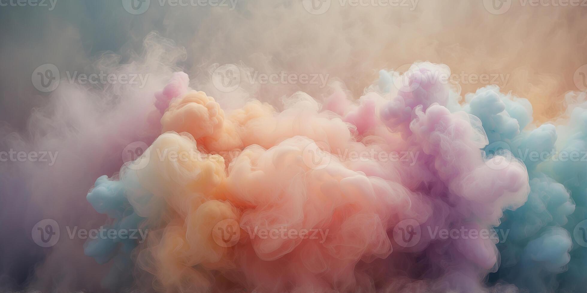 Shades of pastel create a soft and inviting atmosphere drawing the viewer into the dreamy world of colorful smoke clouds. photo