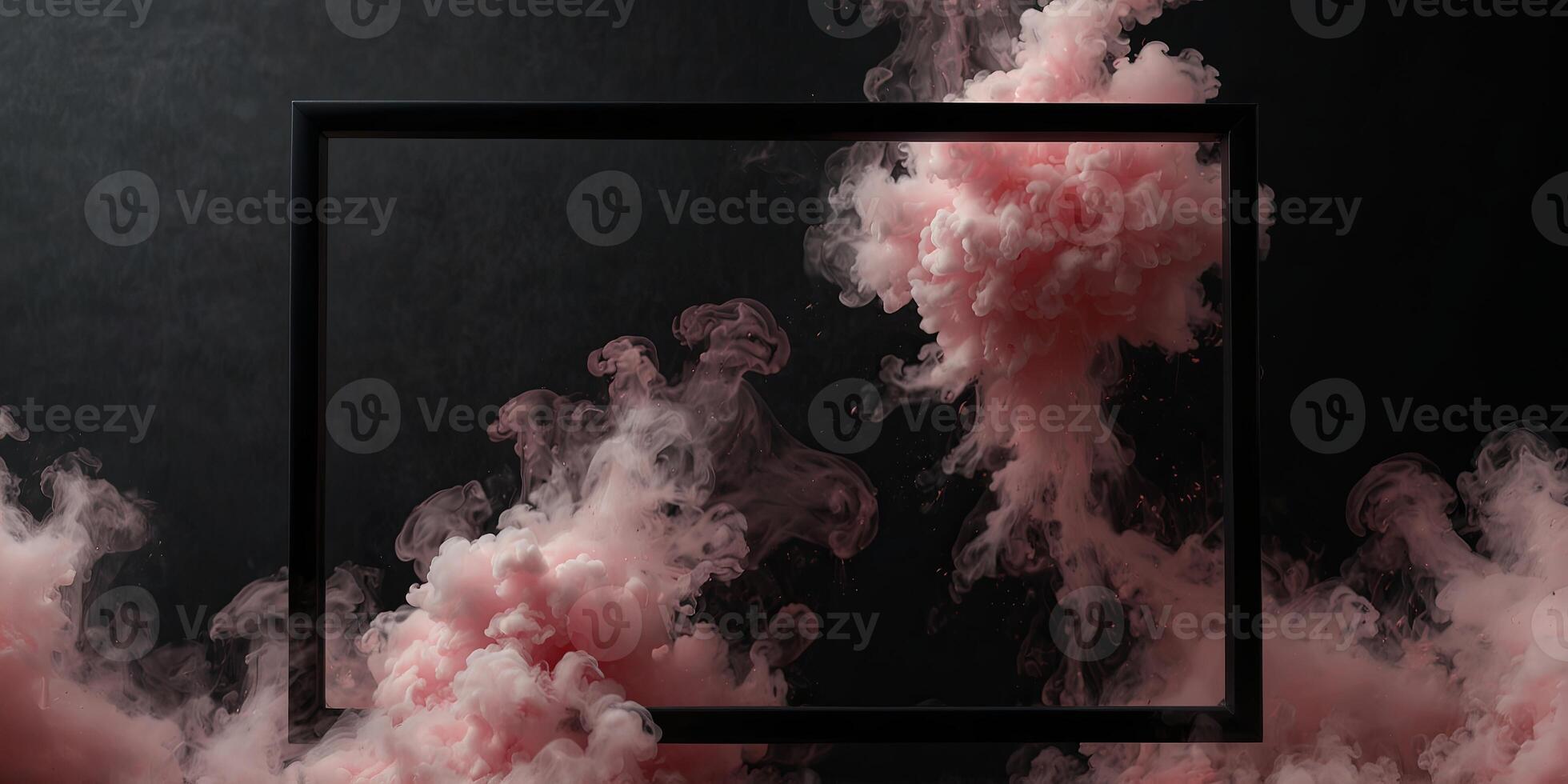 A square frame with pink smoke on a black background. photo