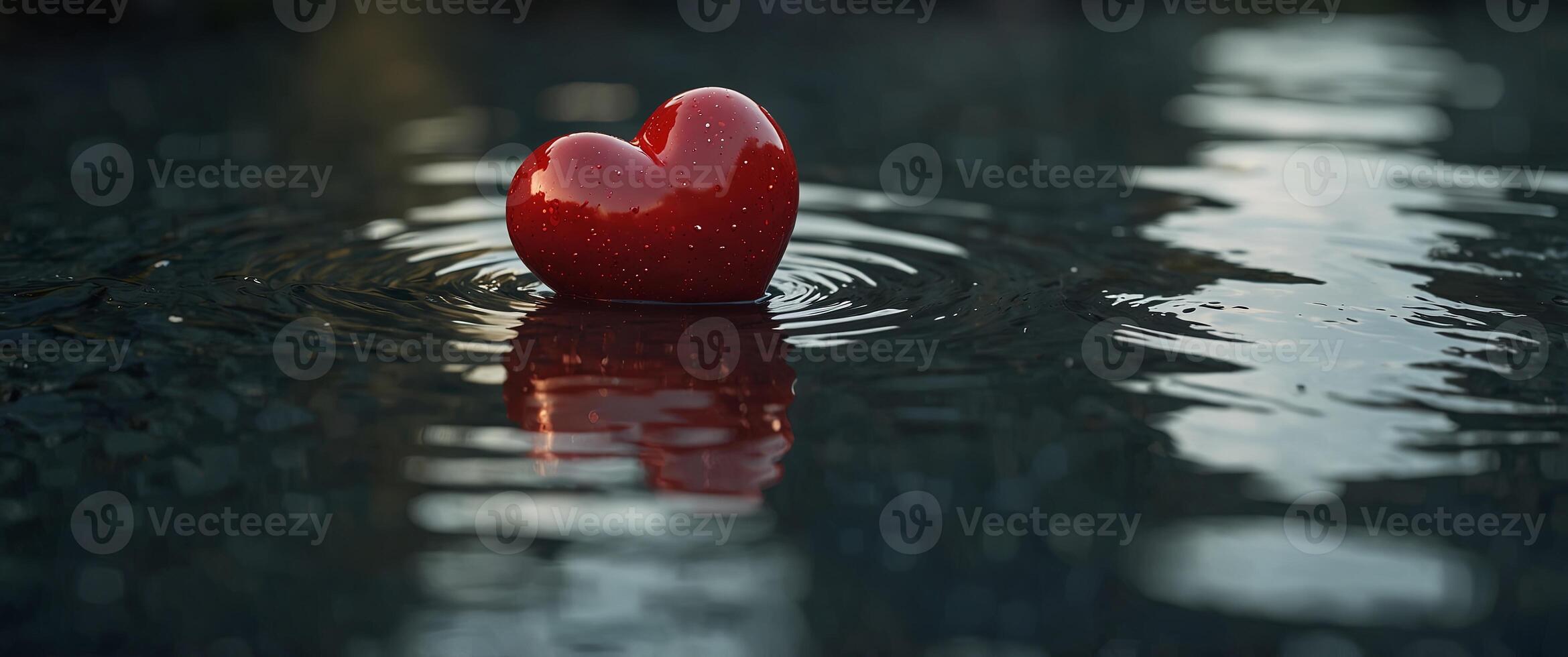 A serene heart floating in a reflective pool. photo