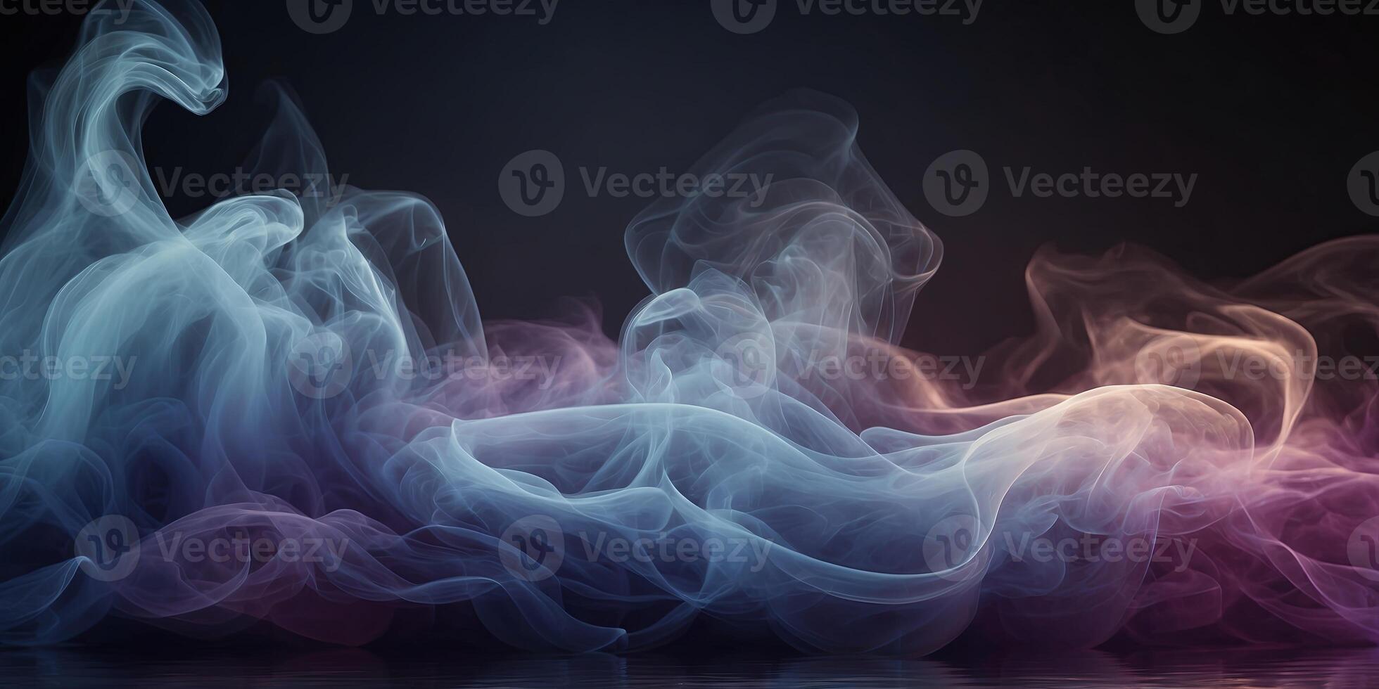 Abstract image of glowing blue and purple smoke-like waves. photo