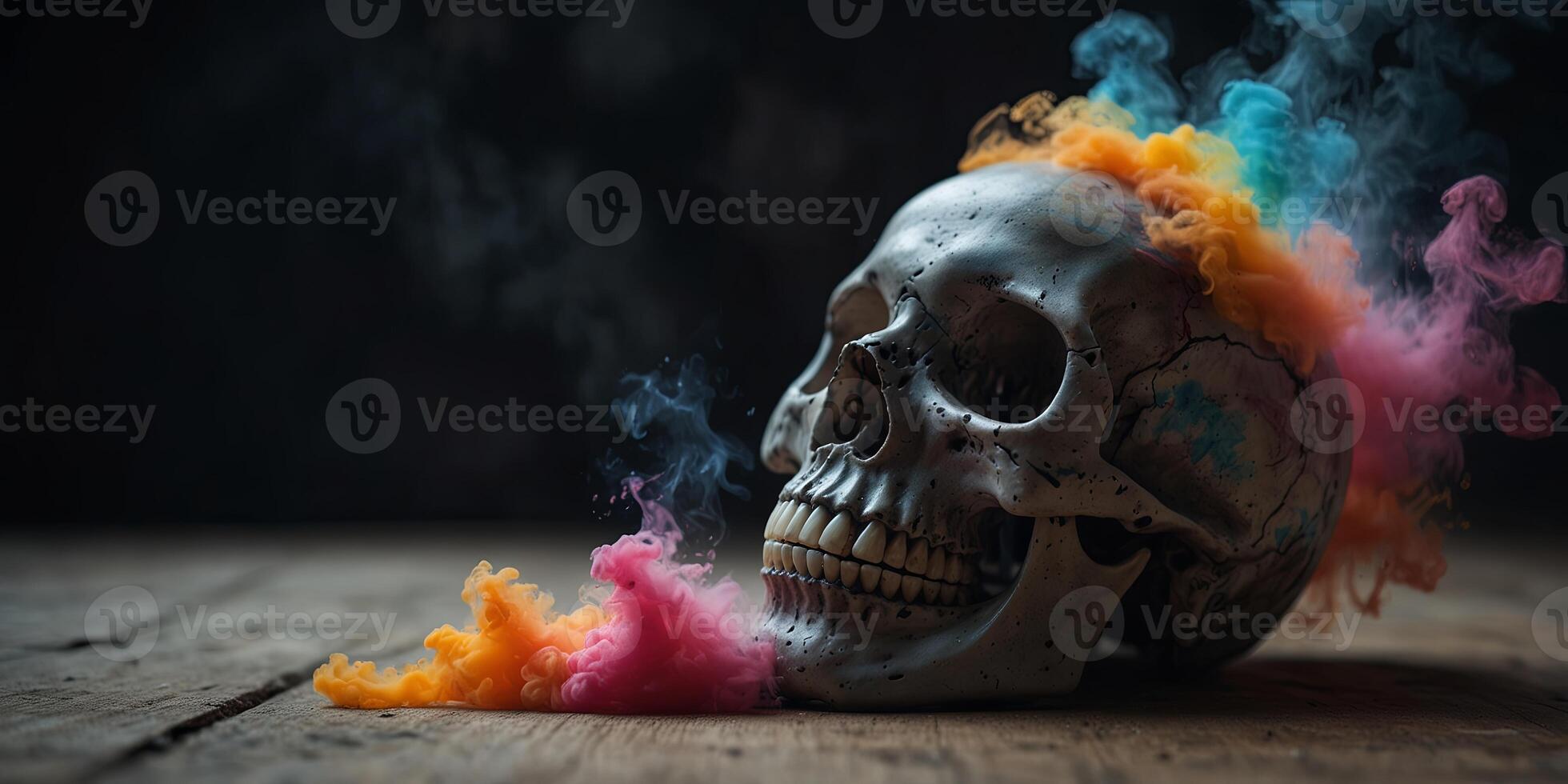 A skull with colorful smoke coming out of it. photo