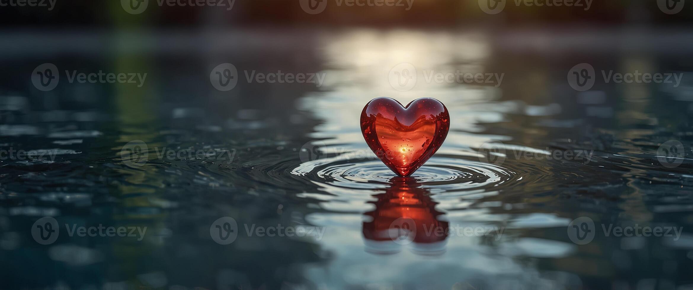 A serene heart floating in a reflective pool. photo