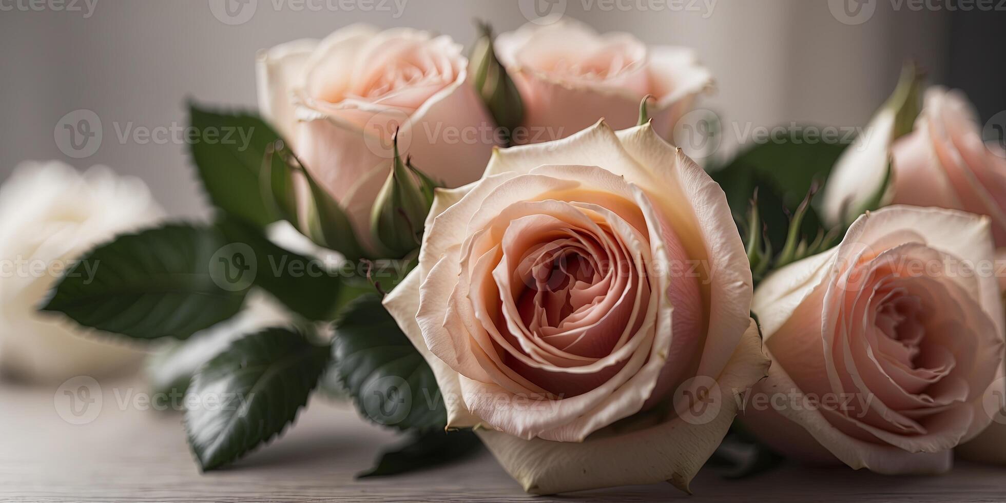 Elegant bouquet of roses with soft lighting. photo
