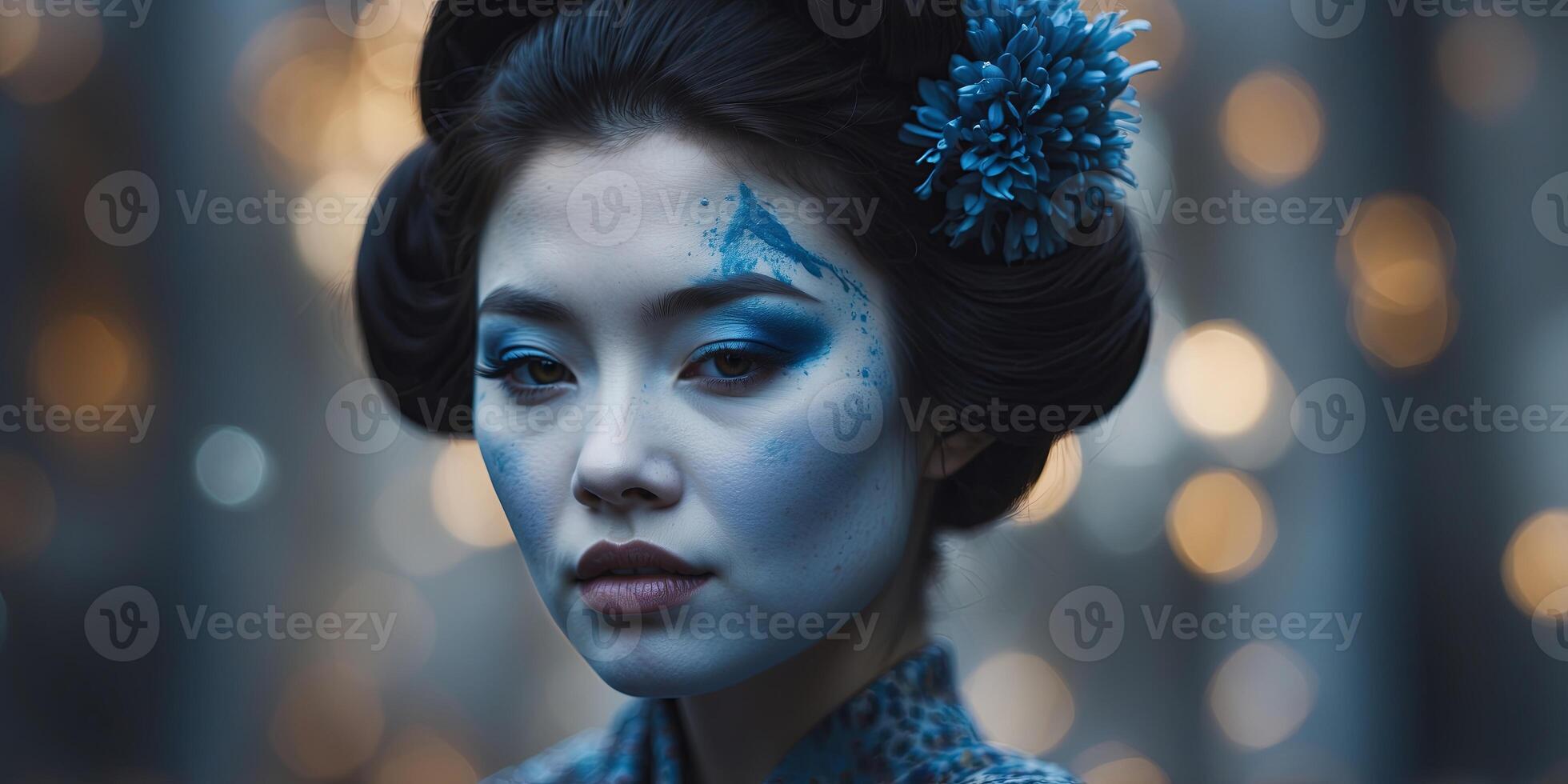 abstract face of a blue geisha - graffiti art. photo