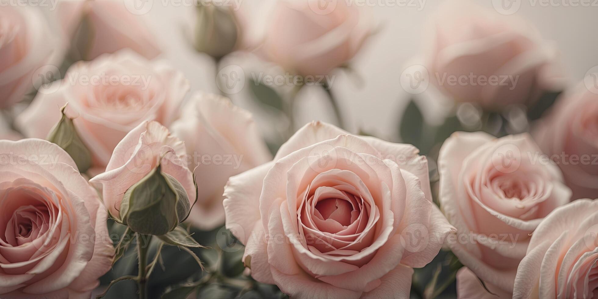Creative frame made of soft pink roses Copy space Monochromatic colors. photo