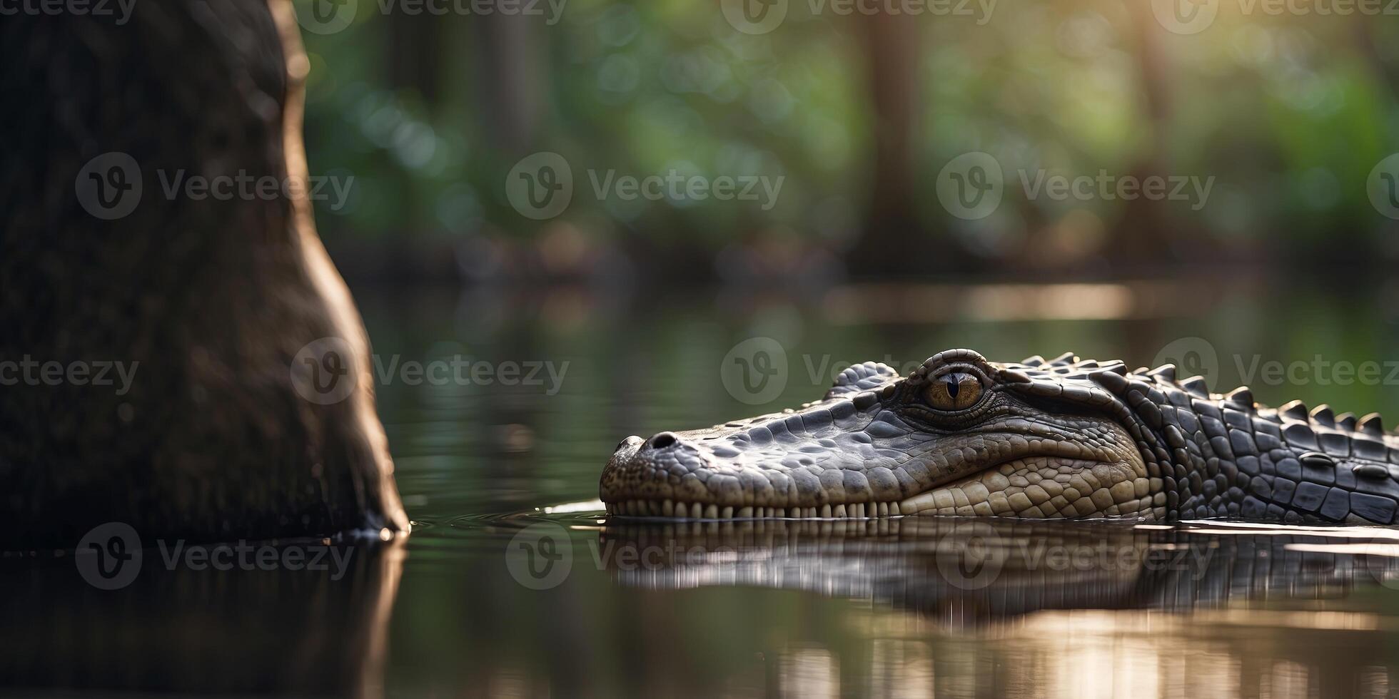 Close Encounter with Alligator During Jungle Camping. photo