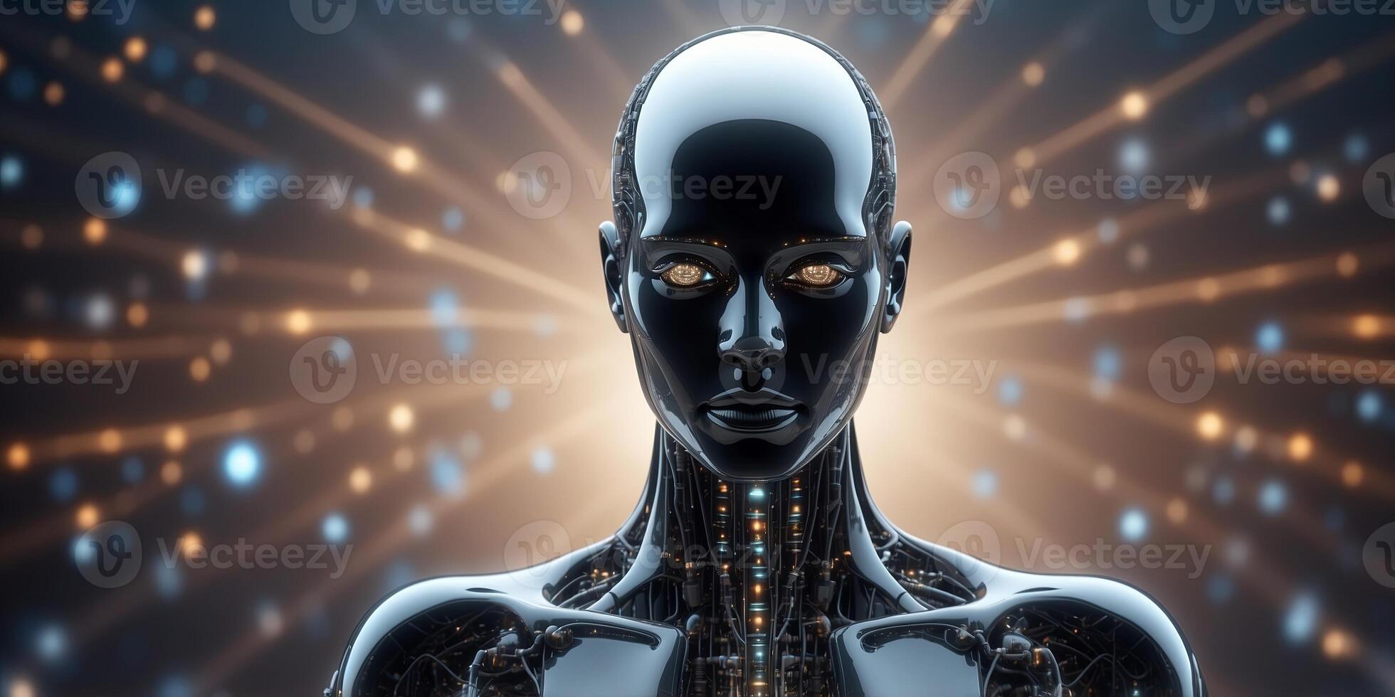 Artificial intelligence concept with neural network representation and binary code background,. photo