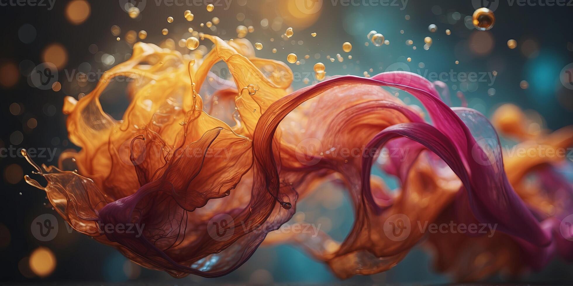 A vibrant blend of hues dances within a swirling liquid, bursting with life and evoking a sense of wonder. photo