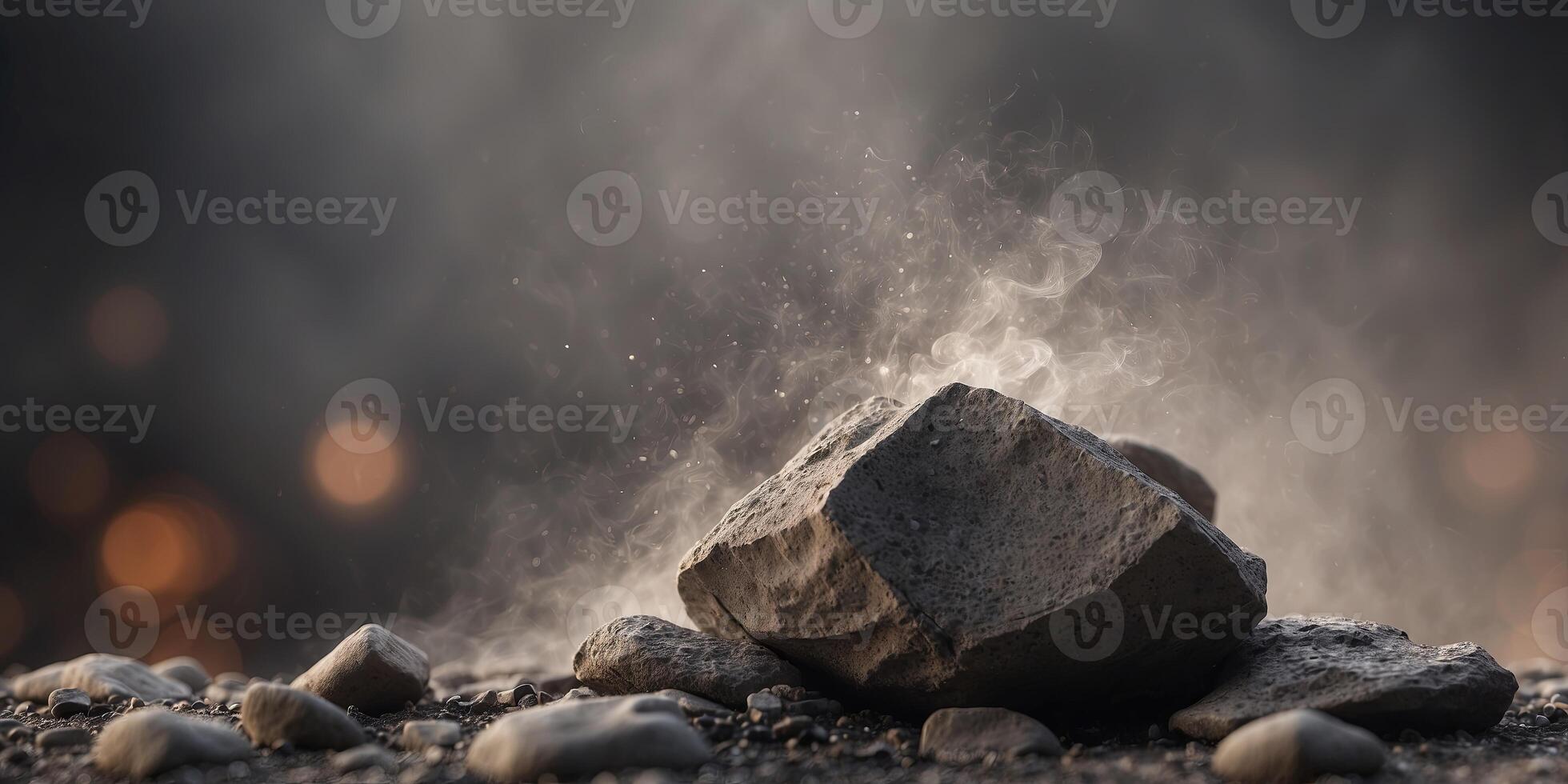 rock with dust annd smoke on blanck banckground. photo
