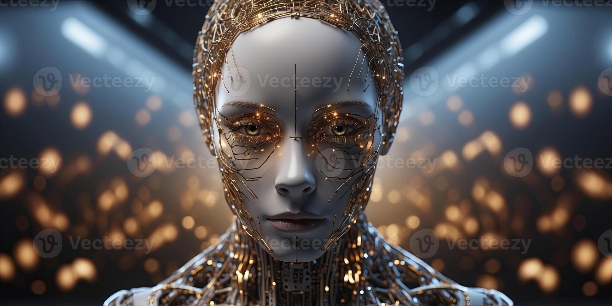 Artificial intelligence concept with neural network representation and binary code background,. photo
