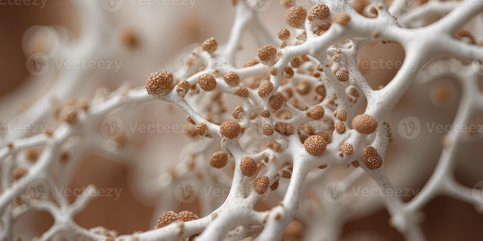 Close-up of a white and brown organic structure with a cellular structure. photo