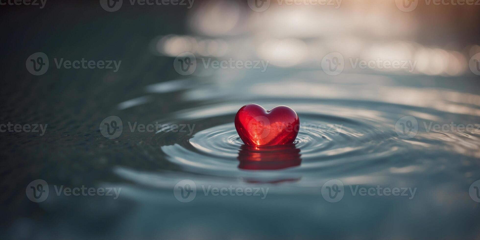 A serene red heart floating in a clear pool. photo