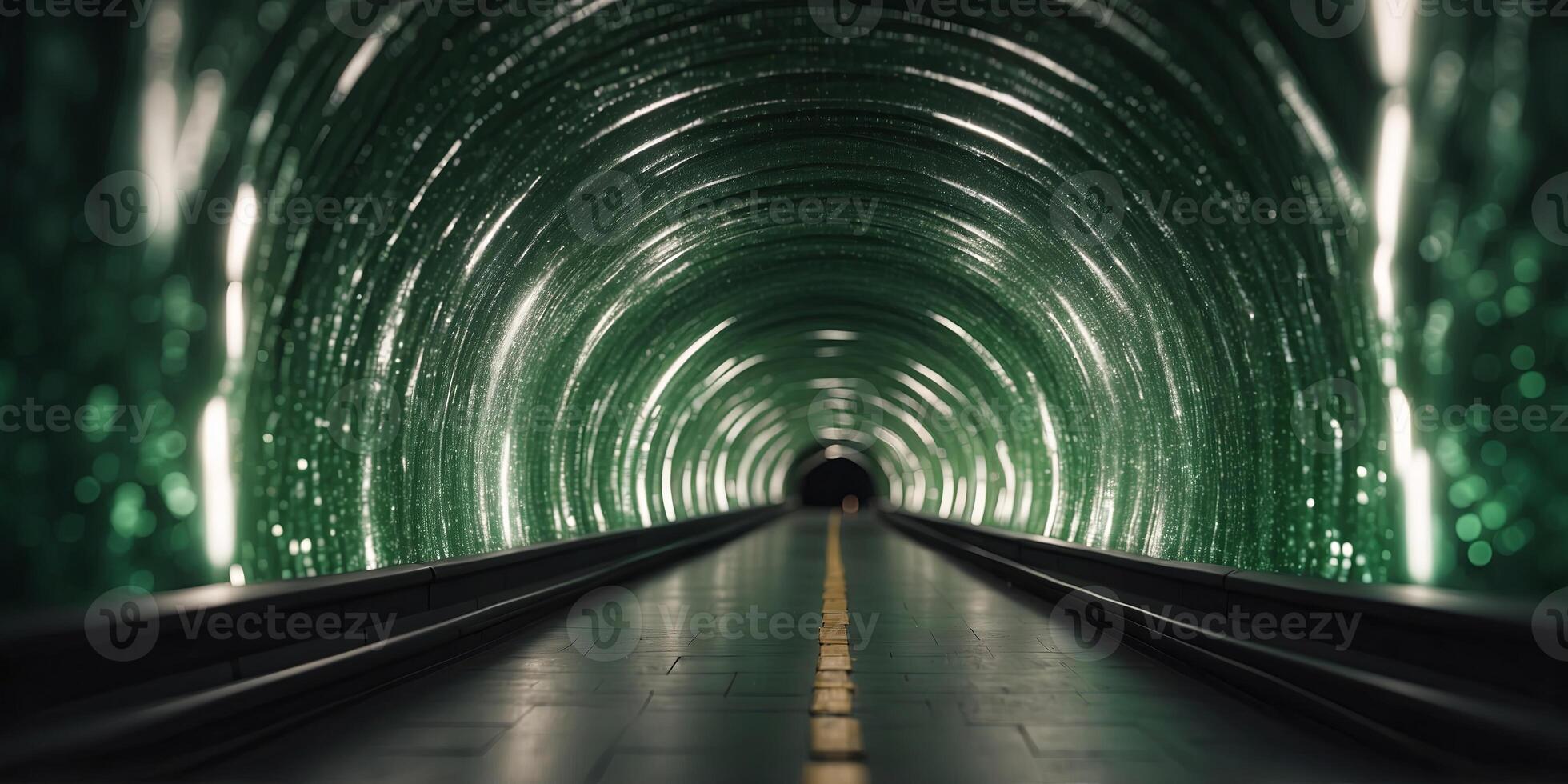 Digital abstract tunnel, green hues, evolution of technology, innovative aesthetics, sleek design, modern visuals. photo