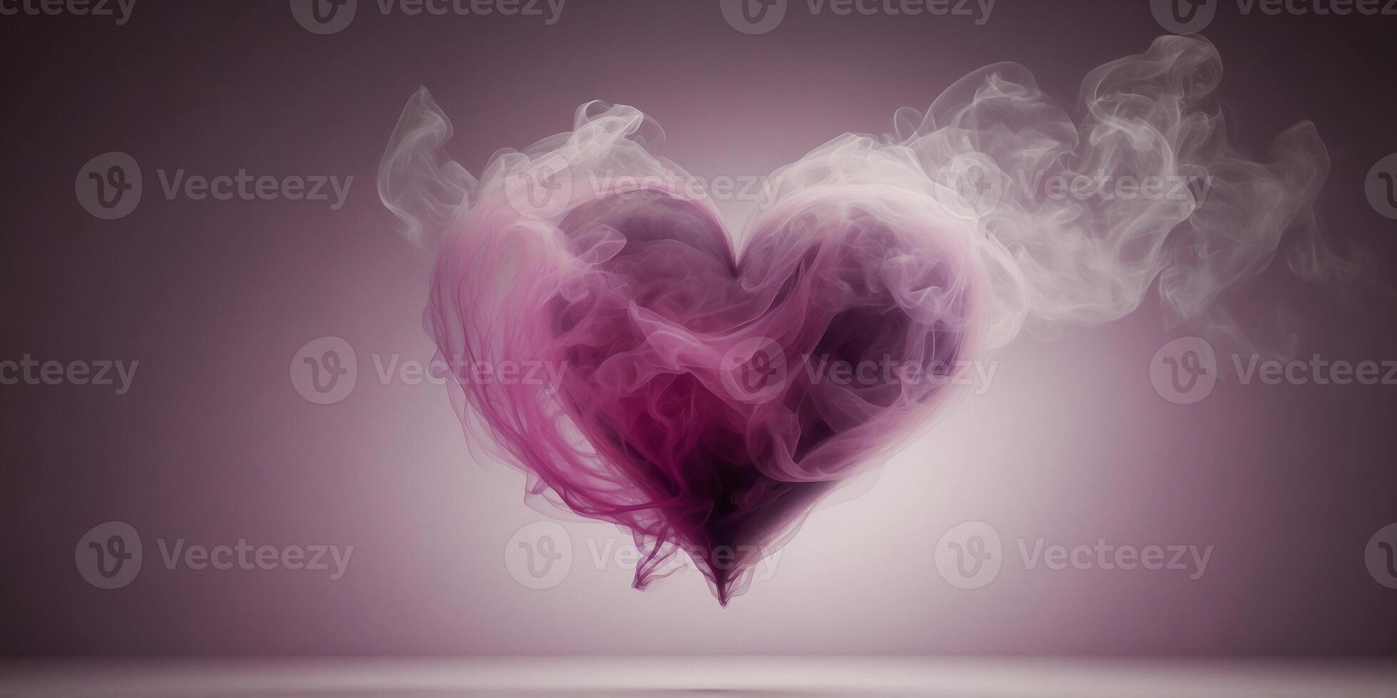 A colorful and abstract depiction of love on valentine's day, with bright pastel smoke in shades of magenta, pink, violet, and lilac creating a heart shape. photo