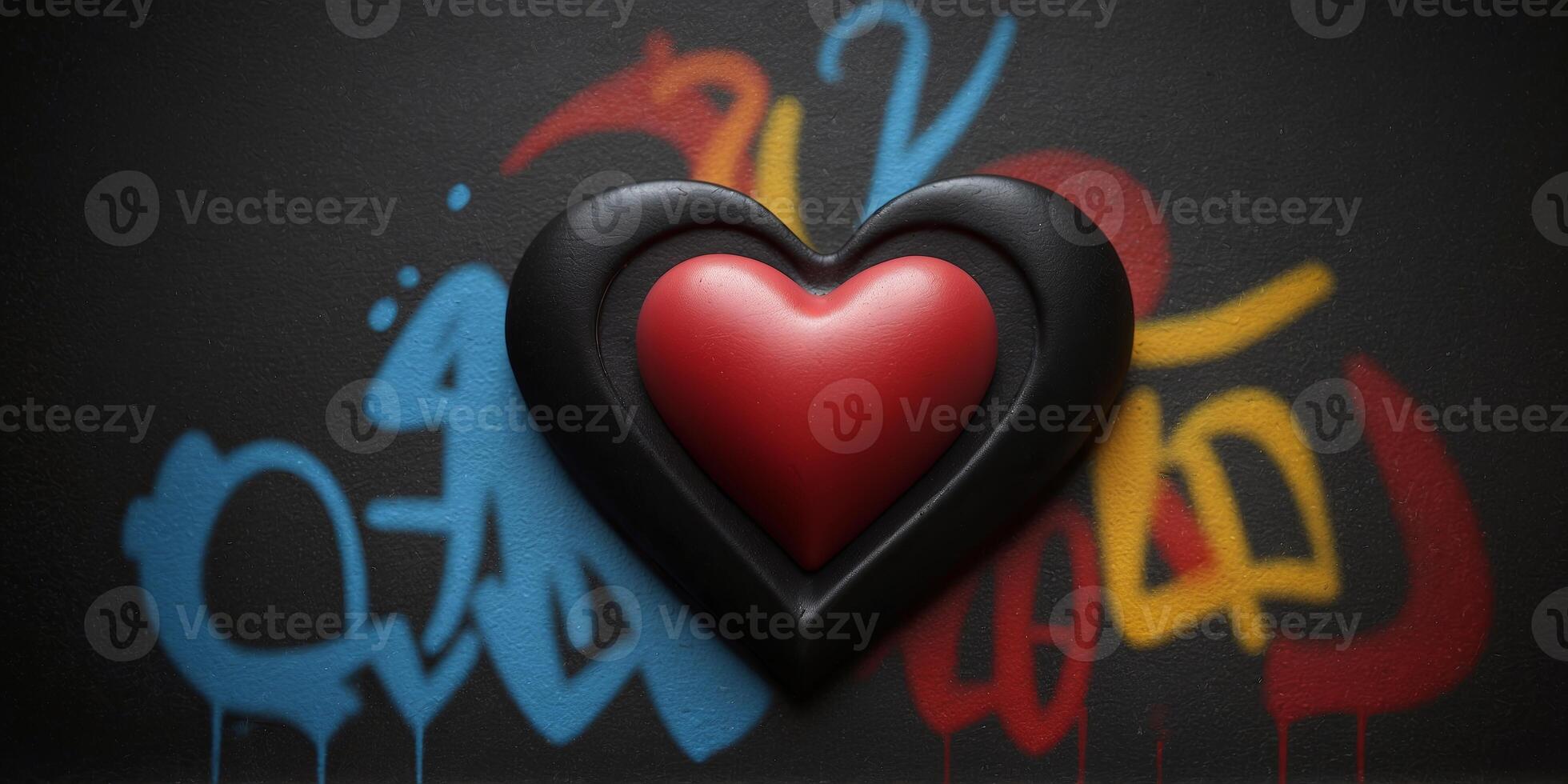 graffiti with a heart shape as a love symbol on black wall. photo