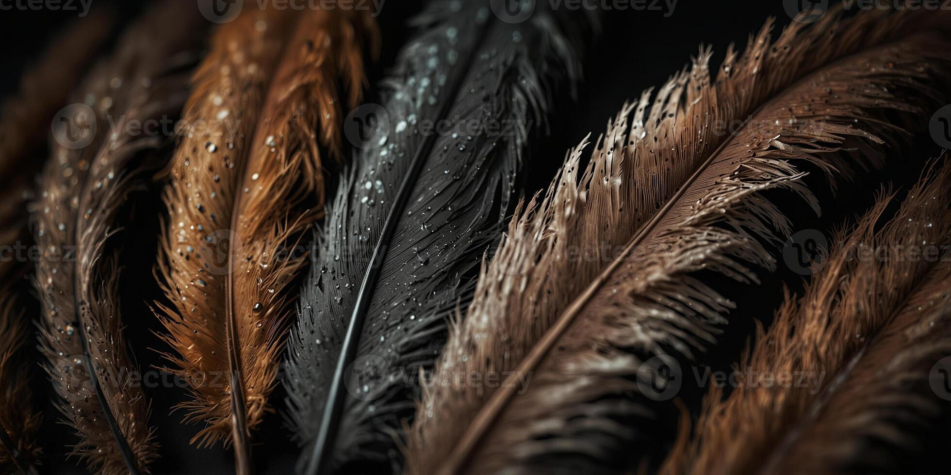 Close-Up of a Birds Feathers on a Black Background. photo