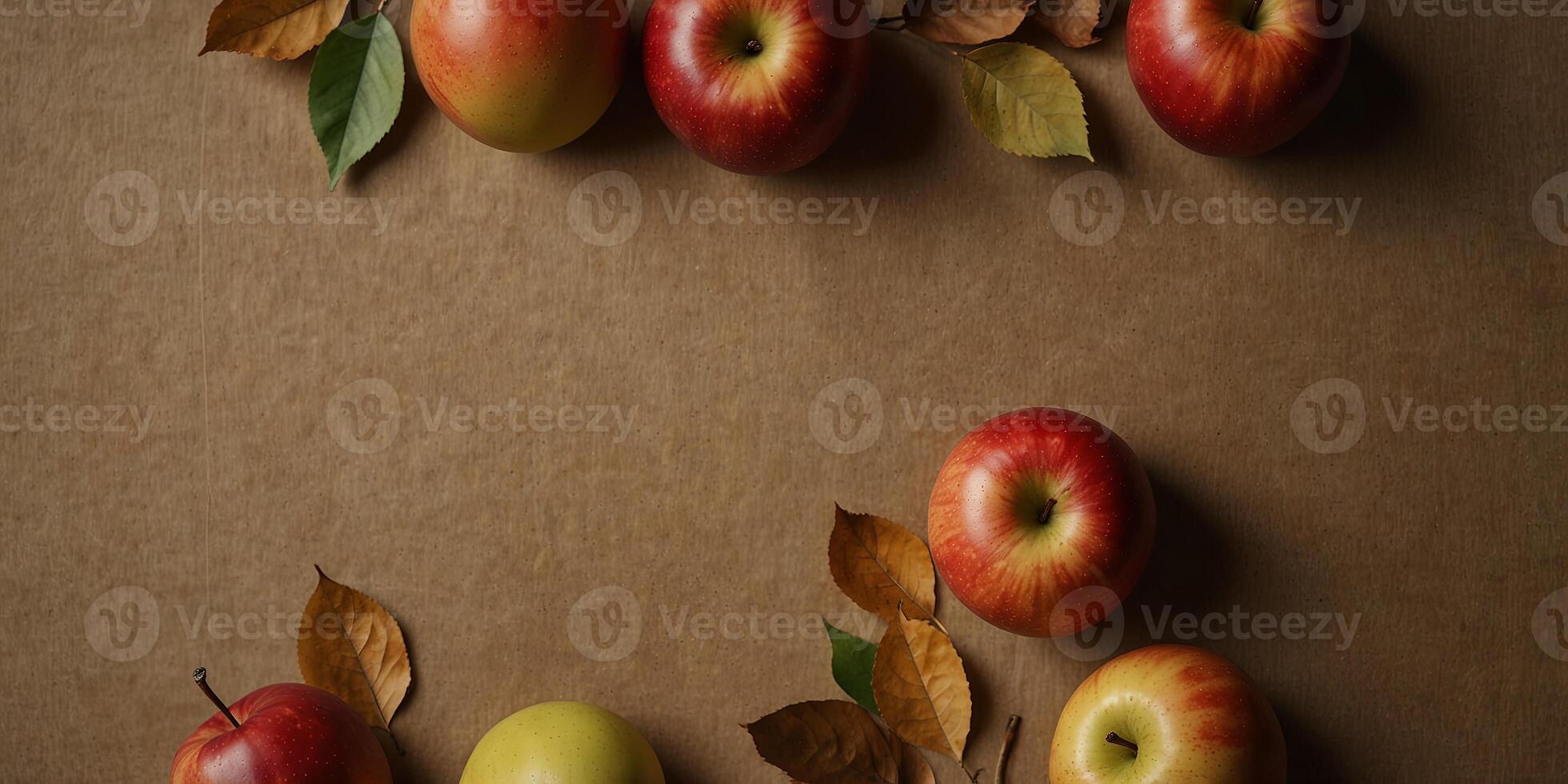 Autumn themed mobile with apples and leaves on a kraft paper background with copy space image. photo