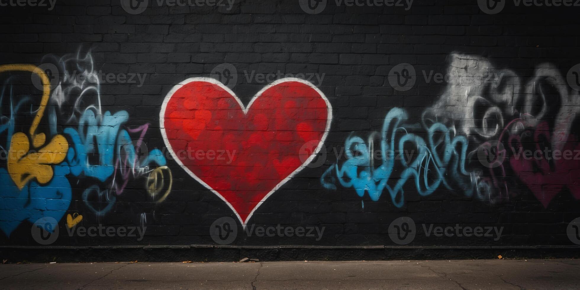 graffiti with a heart shape as a love symbol on black wall. photo