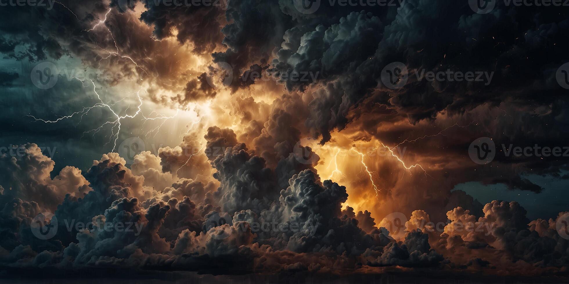 Abstract cloud and lightning formation with gold accents. photo