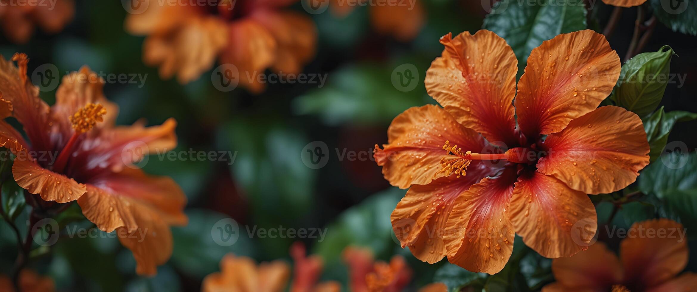An array of tropical hibiscus in fiery reds and oranges. photo