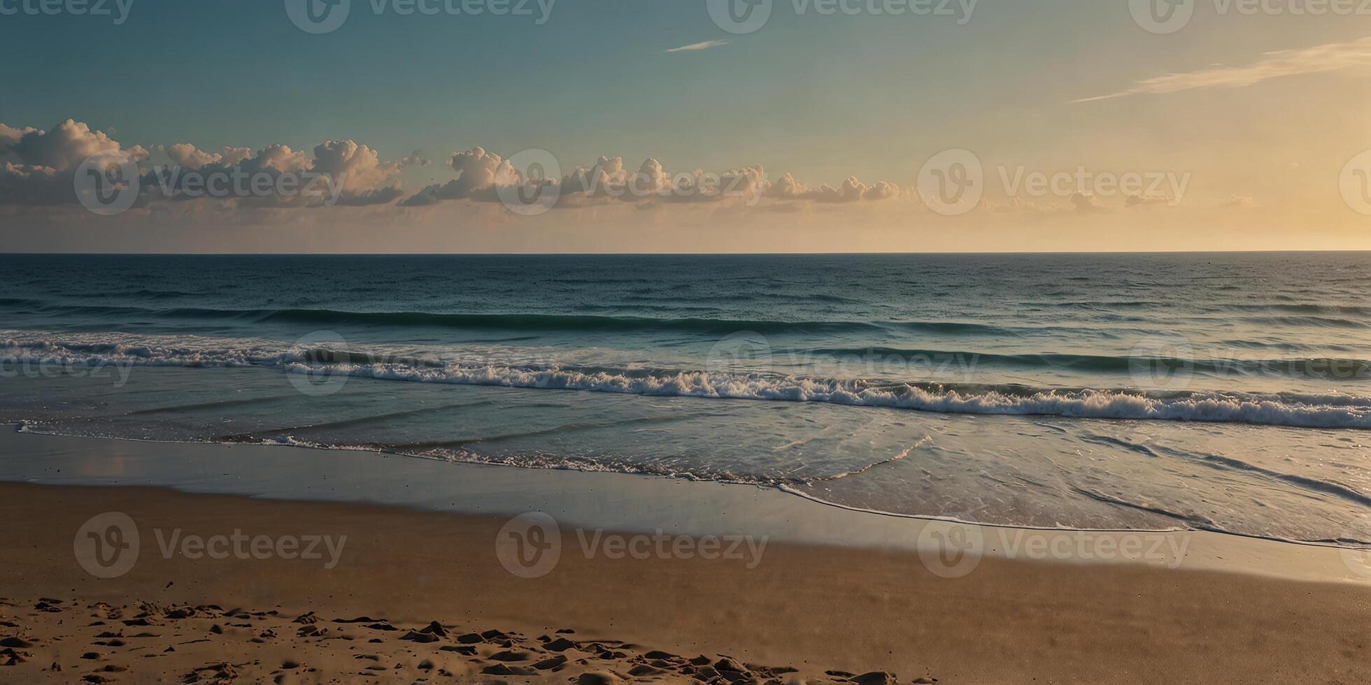 Scenic ocean beach captured with Instagram filter showcases breathtaking views and spacious copy space image. photo