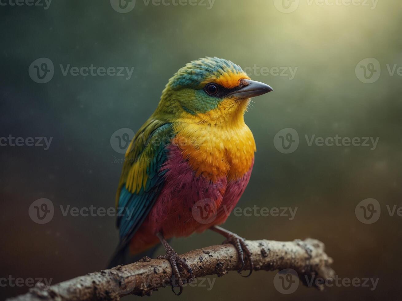 One brightly colored bird monede of recycled moneterionels. photo