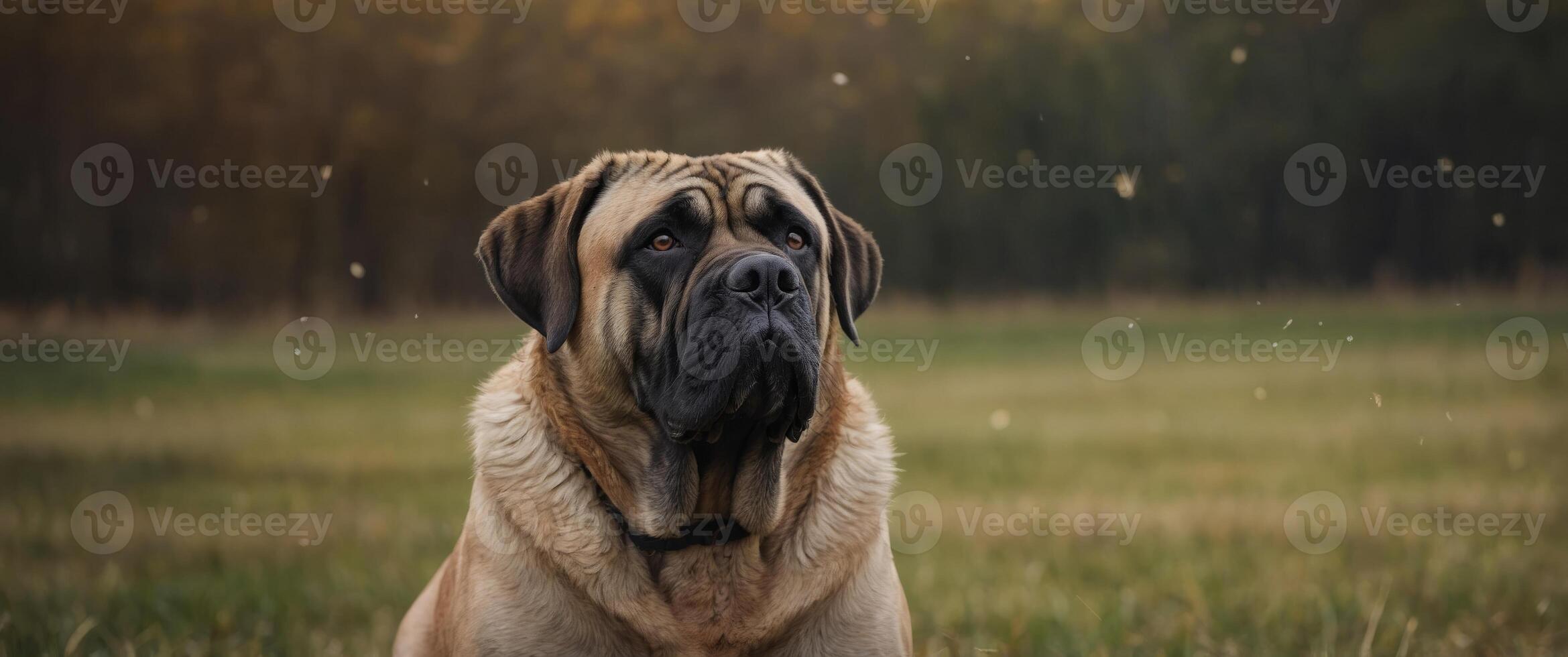 english mastiff dog is standing on the field. photo