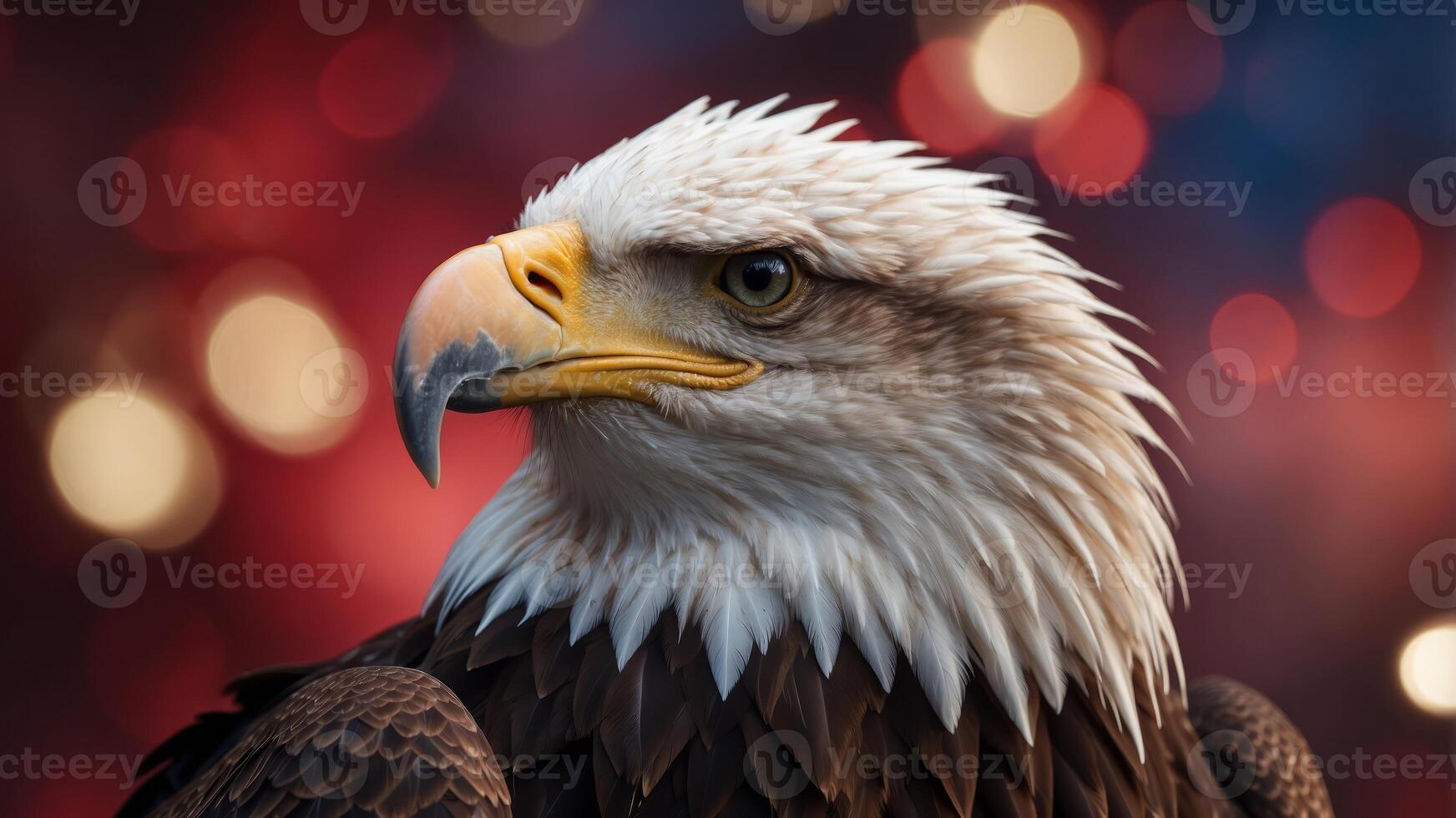 Symbol of america - eagle on a background of red and blue fireworks. photo