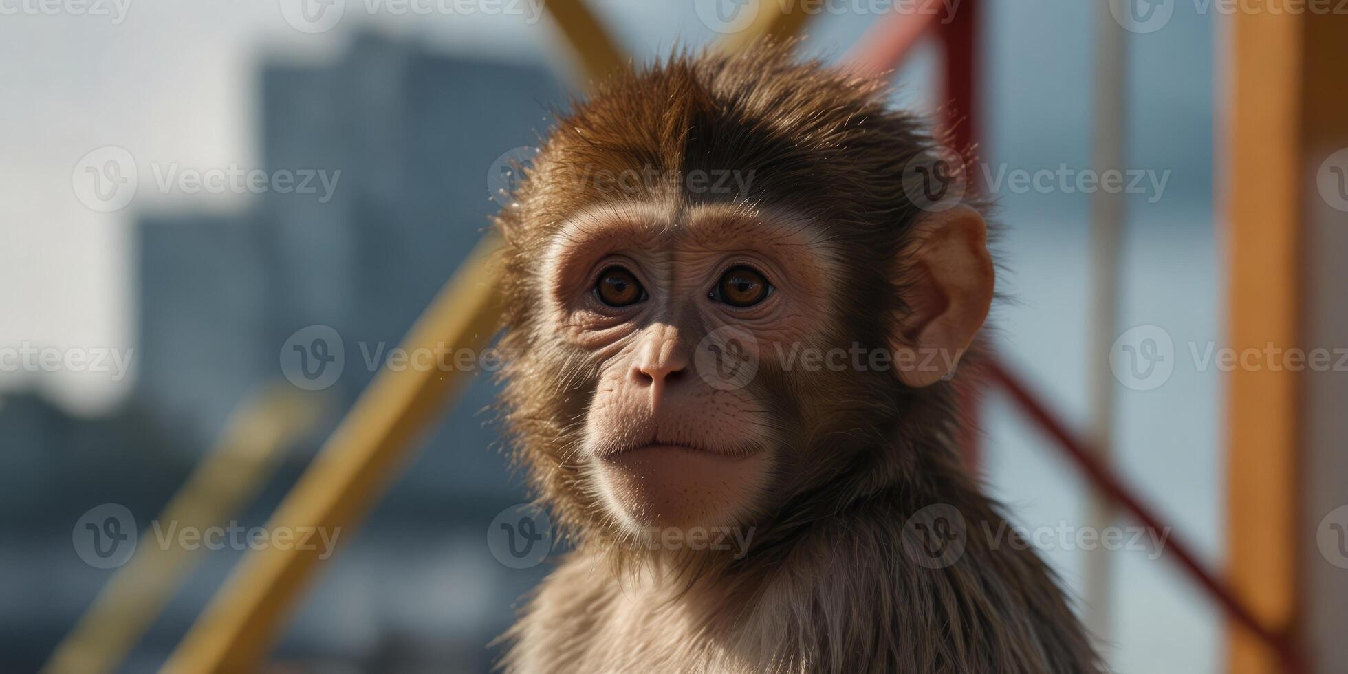 Monkey looking out from one Ferris wheel. photo