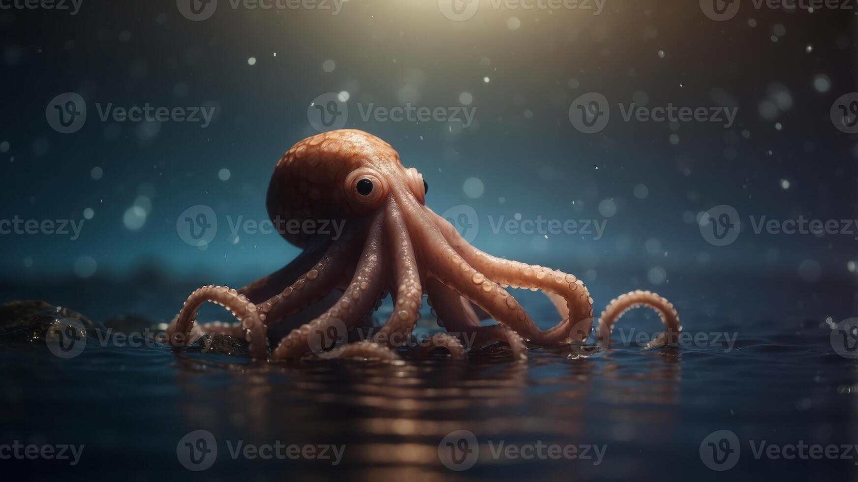 Powerful octopus hunting in the dark mysterious depths of the ocean. photo