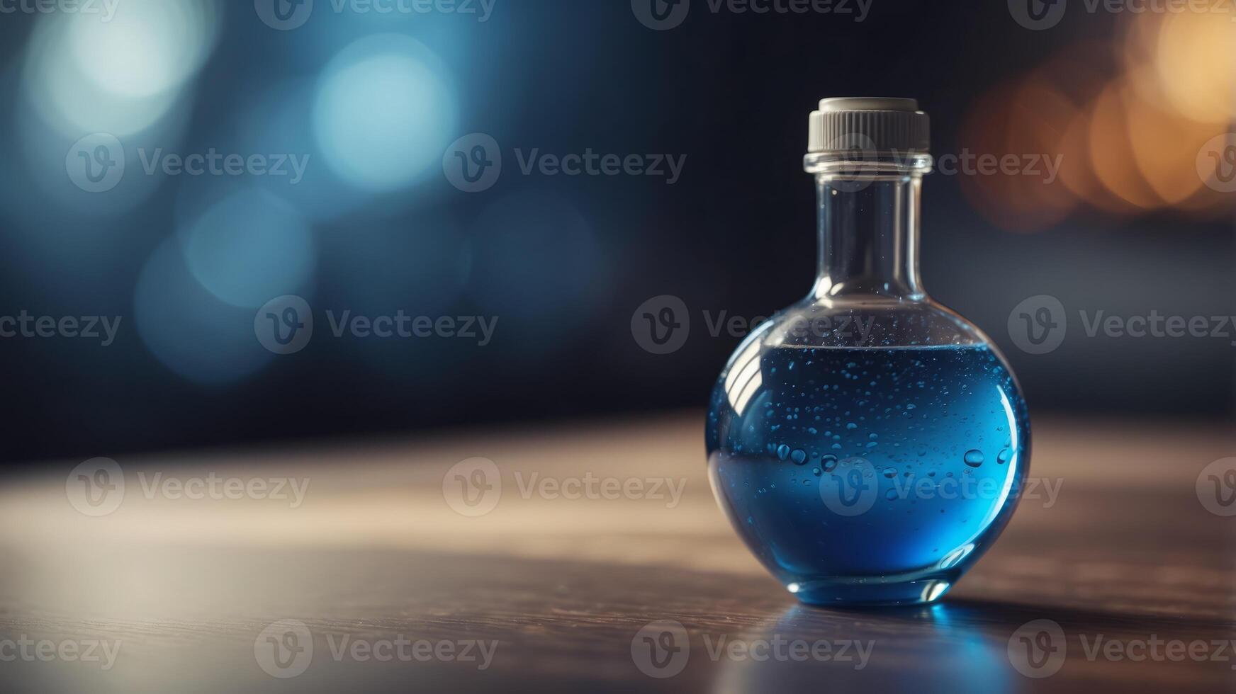 250ml flask filled with vivid blue liquid. photo