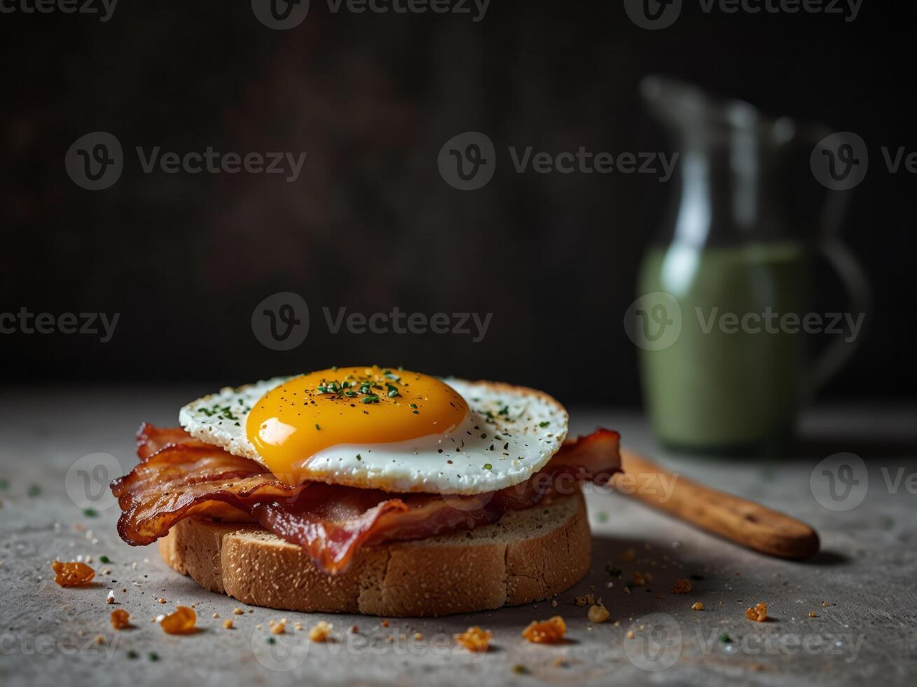 Scrumptious breakfast of bacon and egg on toast. photo