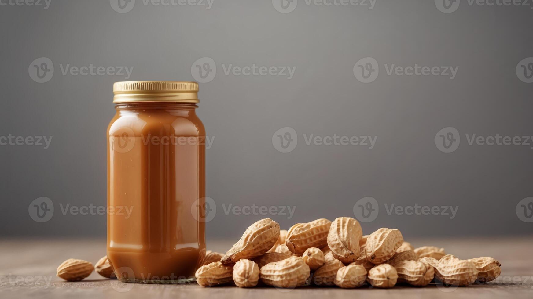 peanuts and peanut butter on solid background with copy space. photo