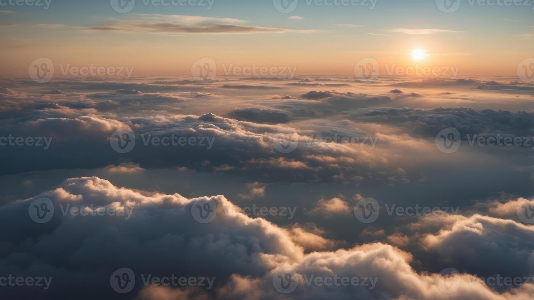 Clouds landscape, morning view from plane, fluffy clouds sky. photo