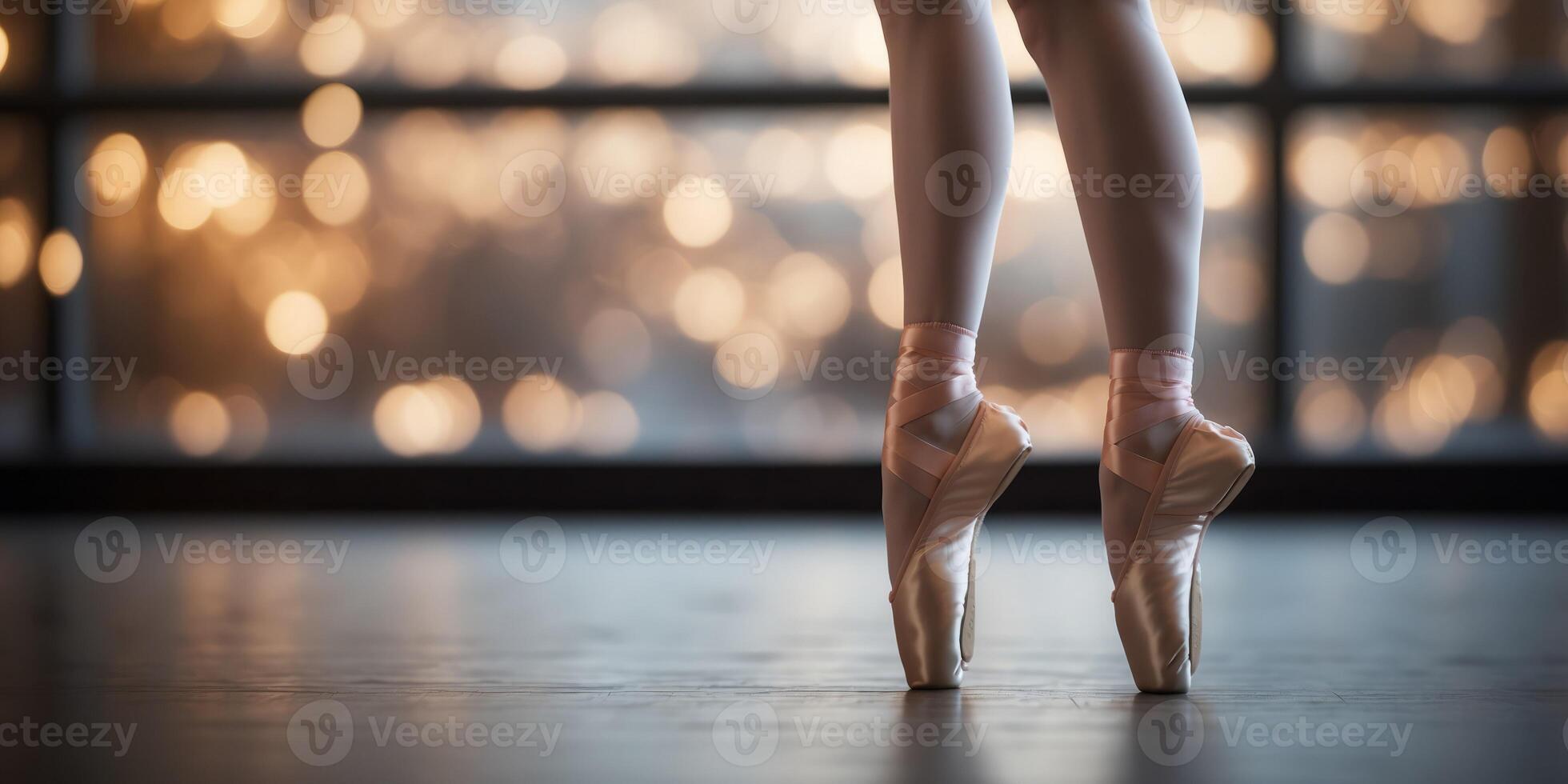 Close up of successful modern ballet ballerina s legs in pointe shoes. photo