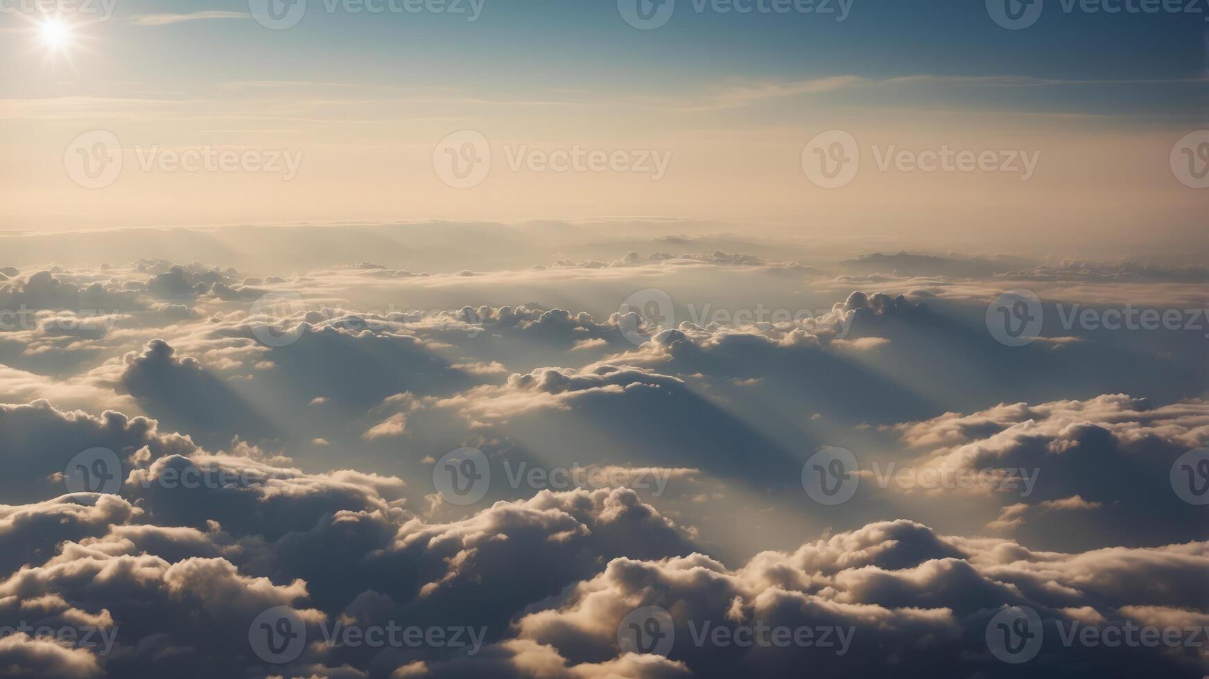 Clouds landscape, morning view from plane, fluffy clouds sky. photo