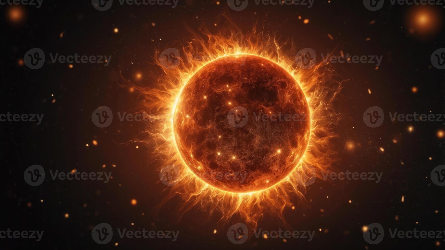 Fiery and intense depiction of sun in space. photo