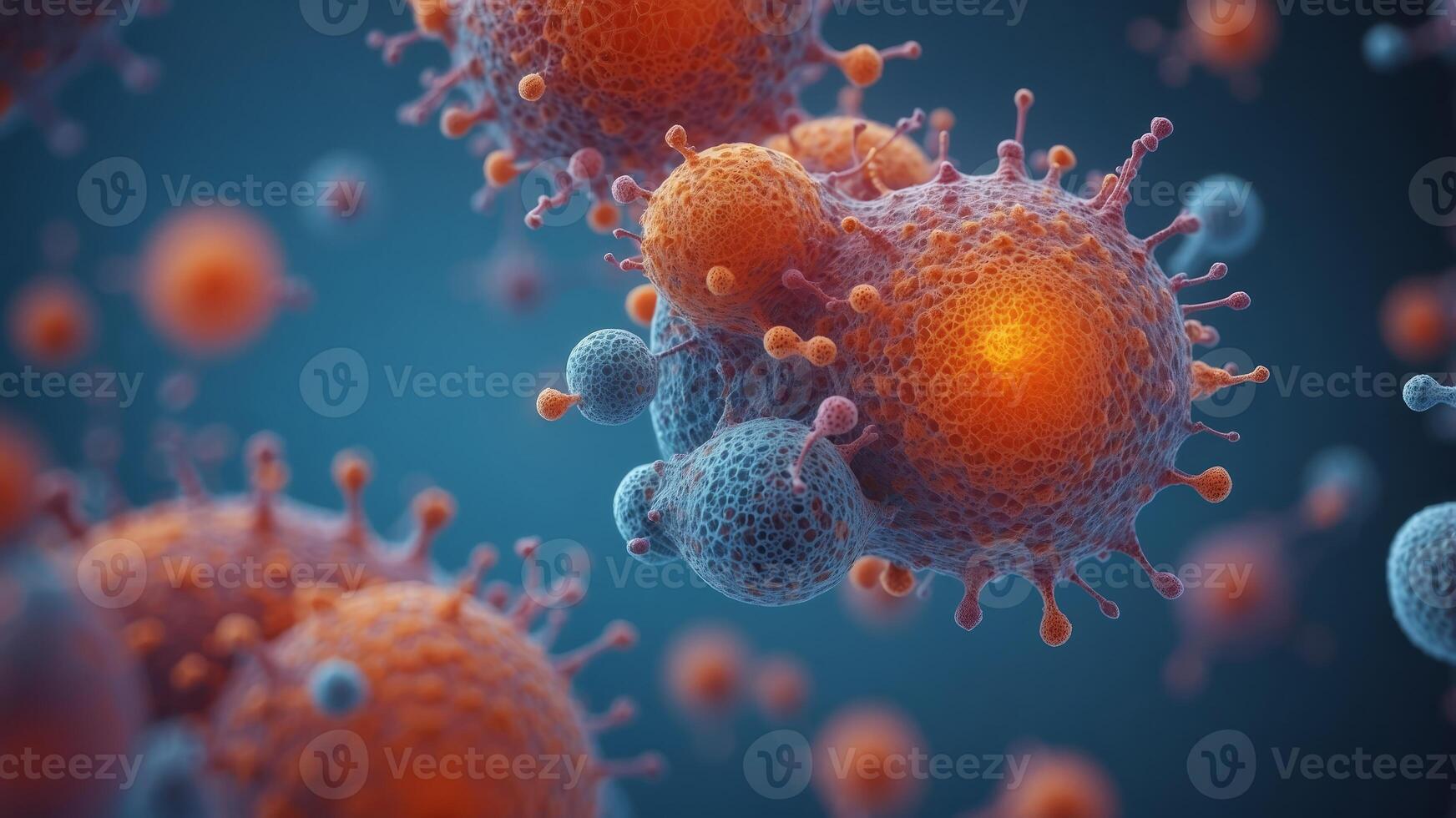 Vibrant Microscopic View of Cellular Structure in Scientific Research and Medical Investigation. photo