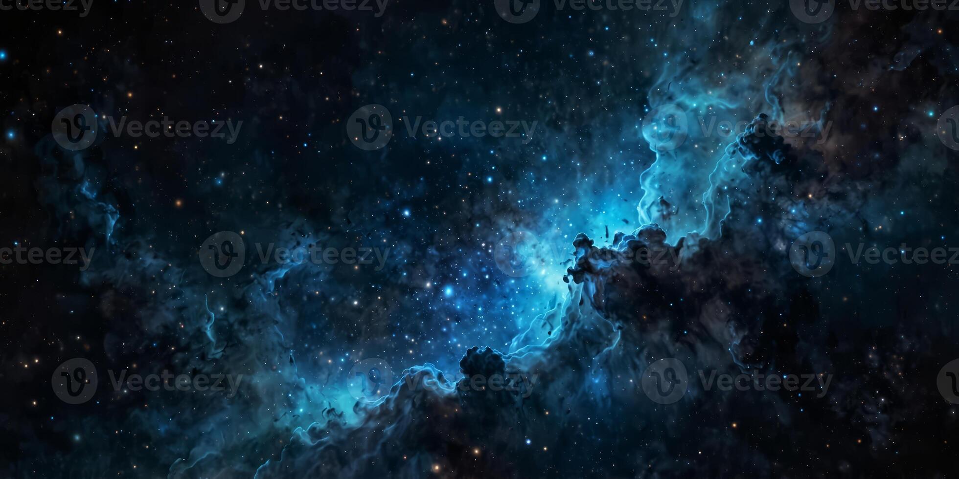 A breathtaking digital artwork depicting a vibrant blue nebula scattered with stars, representing the infinite beauty of outer space. photo