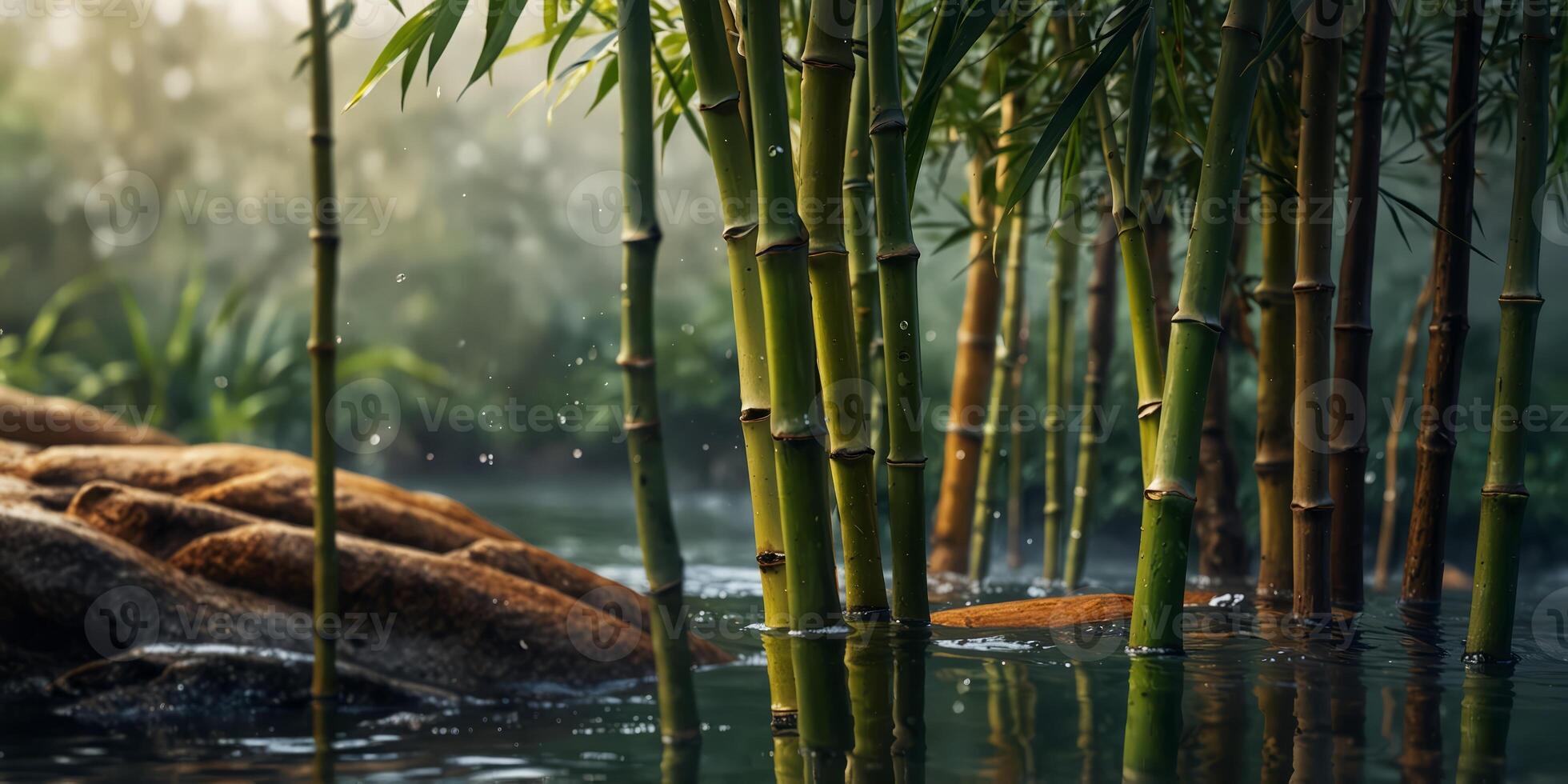 Abstract bamboo and waves, natural colors, flat design, flowing lines. photo