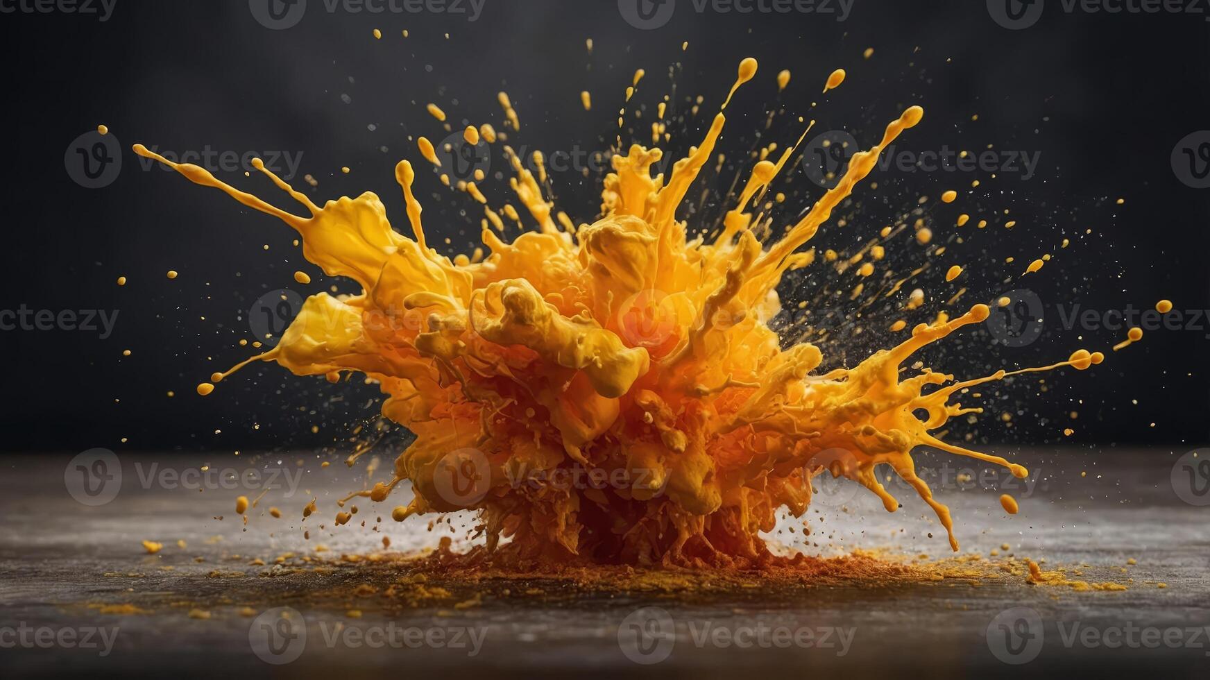 Bright explosive watercolor splashes in yellow and orange. photo