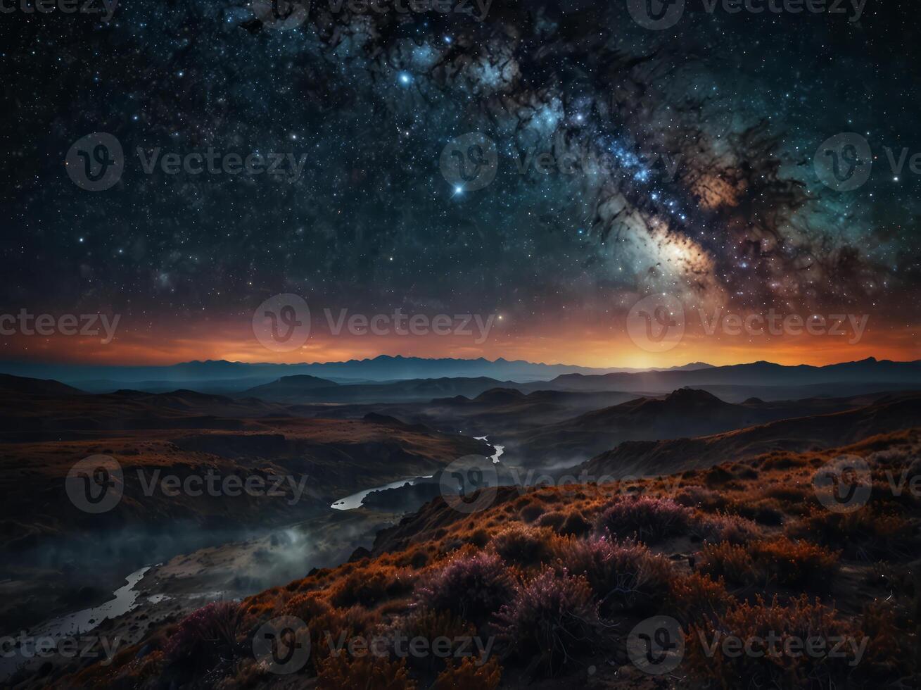 Breathtaking landscape wallpaper featuring a stunning view of deep space with twinkling stars, nebulas, and galaxies in vivid color. photo