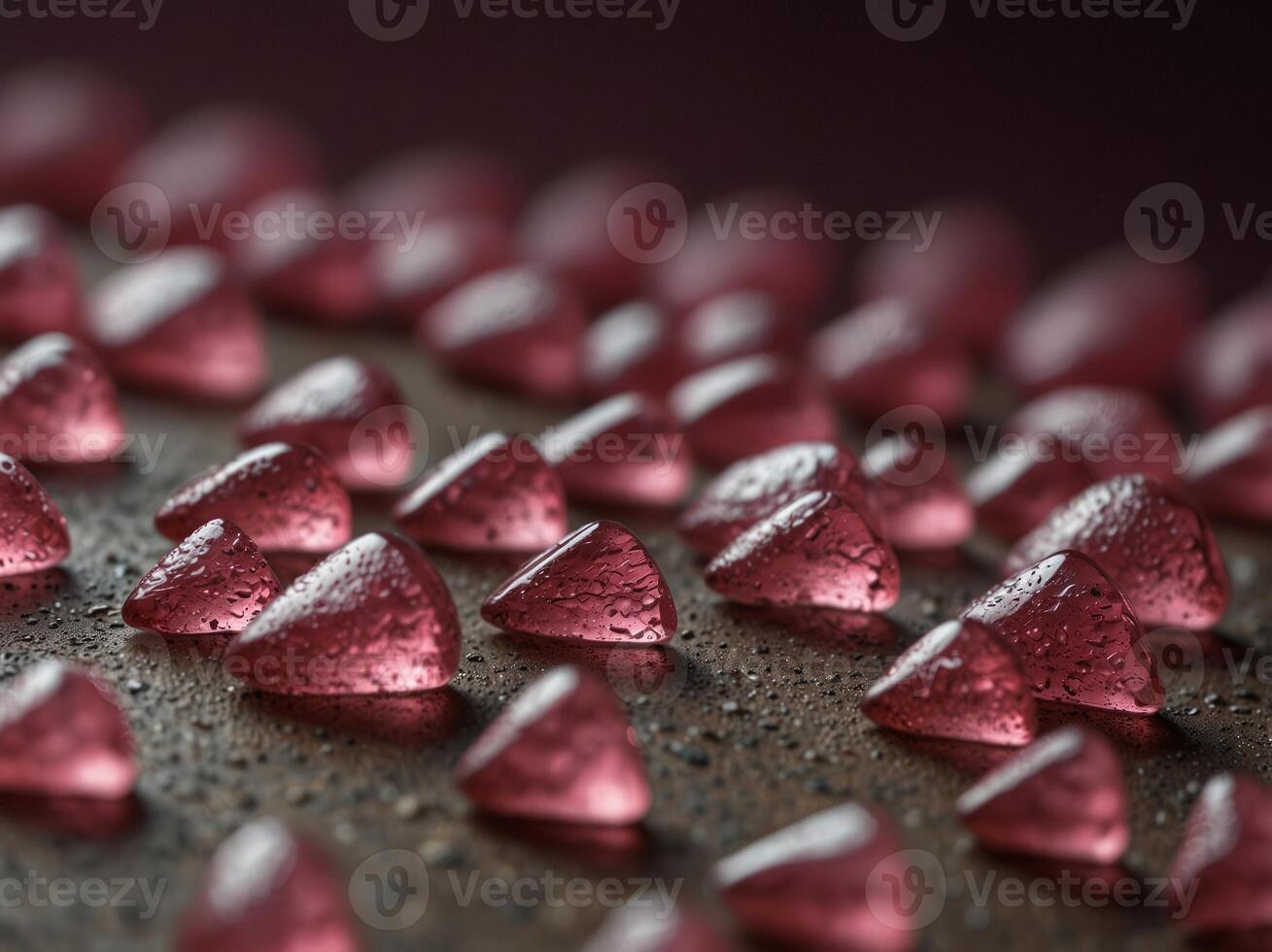 Pink triangular-shaped objects under a microscope. photo