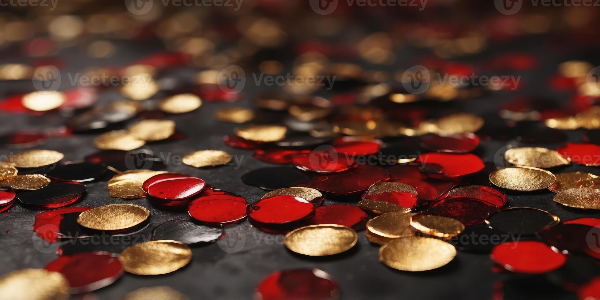 Abstract artwork featuring bold red, black, and gold colors. photo